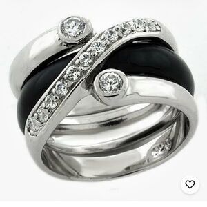 Elegant Silver and Black Ring with Crystals